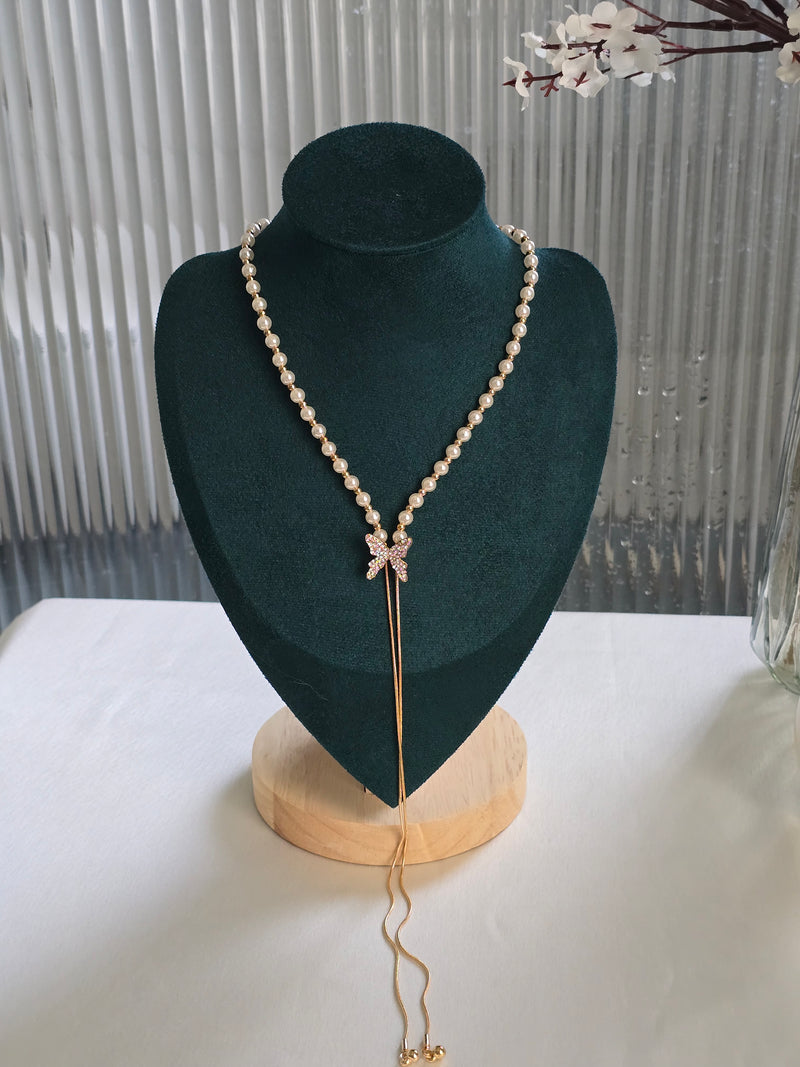 BUTTERFLY HEART PULL ROPE NECKLACE