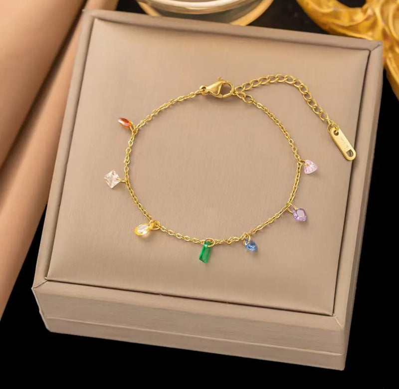 Rainbow Stones Chain Bracelet