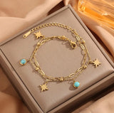 Double Layered Star and Aqua Charm Chain Bracelet
